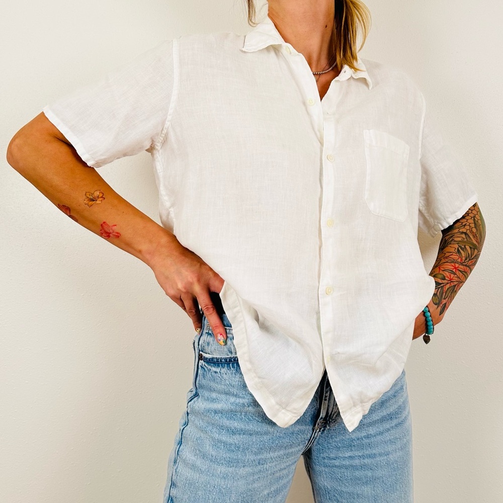 Banana Republic 100% linen button down shirt top short sleeve